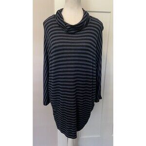 TALBOTS Womens Knit TOP 3/4 Sleeve BLACK Blue STRIPE Cowl Neck Size XL